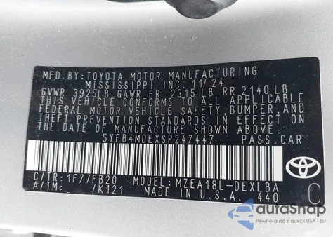 2025 Toyota Corolla Le z USA, uszkodzony, nr VIN 5YFB4MDEXSP247447